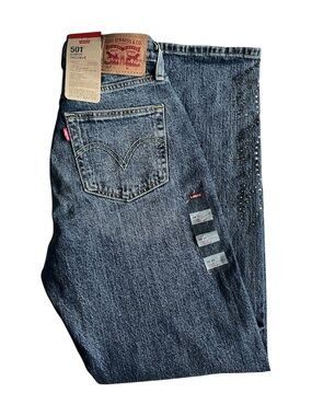NWT Levi's Women's 501 Curve Jeans 26x30 (26x28) Embellishment "Solargenic" Blue